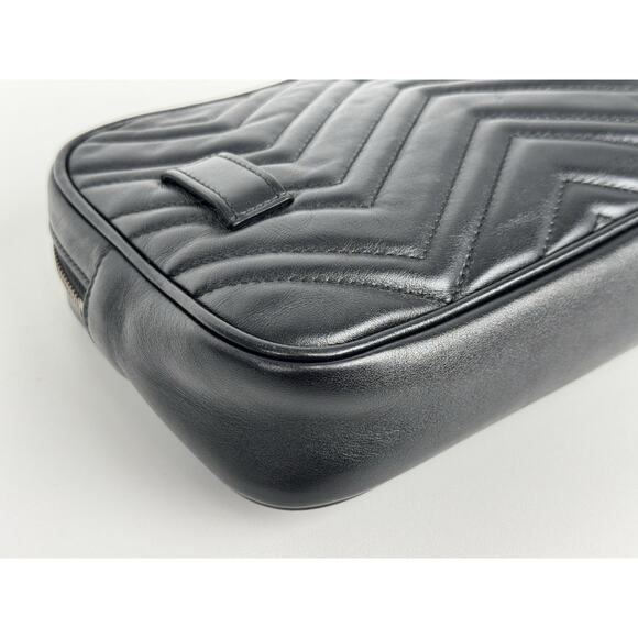 GUCCI Calfskin Matelasse Mens GG Marmont Belt Bag 90 36 Black C-1 - Picture 11 of 16